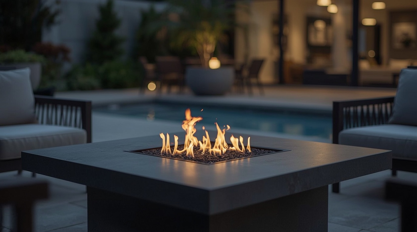 Geeignetes Feuerglas in einer modernen Gasfeuerstelle als sicherer Ersatz für normales Glas